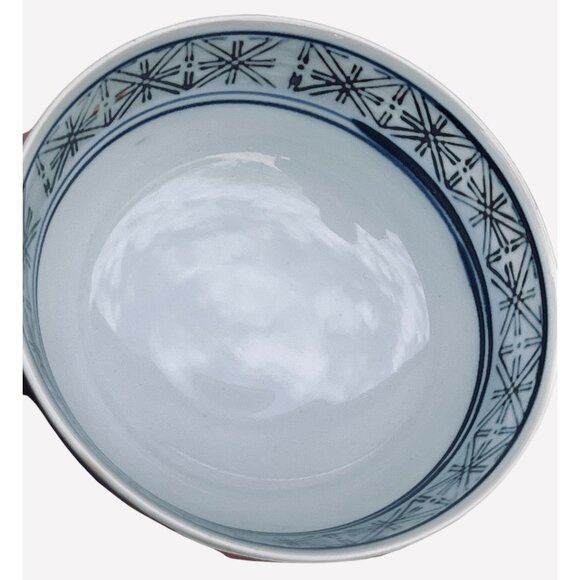 Japanese Rice Bowl 1960s Hand-Painted Porcelain 4.5" Diameter Blue/Red VTG - Picture 2 of 10